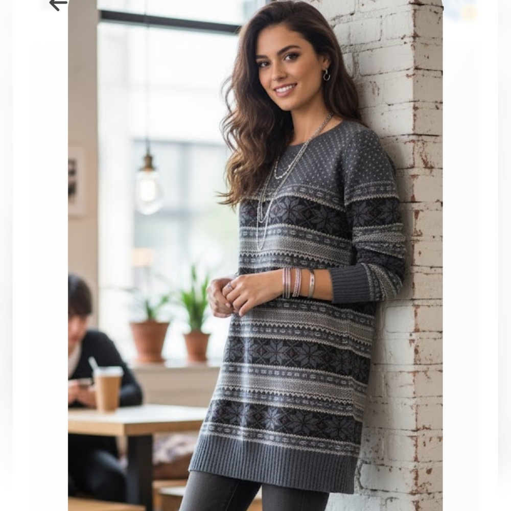 Jules & James Fair Isle Blue Wool Blend Patterned Tunic Sweater or Dress SZ M